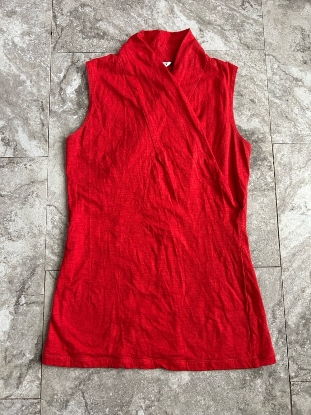 CAbi Red Coral Faux Wrap Crossover Sleeveless Top Size S
